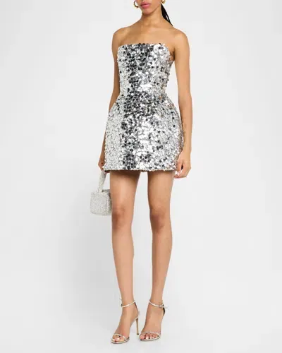 Bronx And Banco Maraya Strapless Lace-up Sequin Mini Dress In Silver