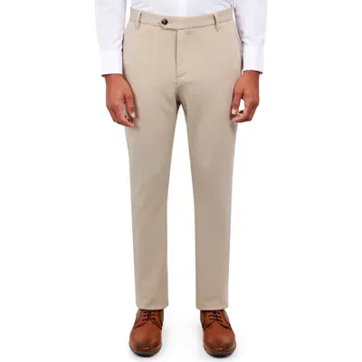 Brooklyn Brigade Slim Fit Straight Leg Performance Knit Dress Pants In Tan