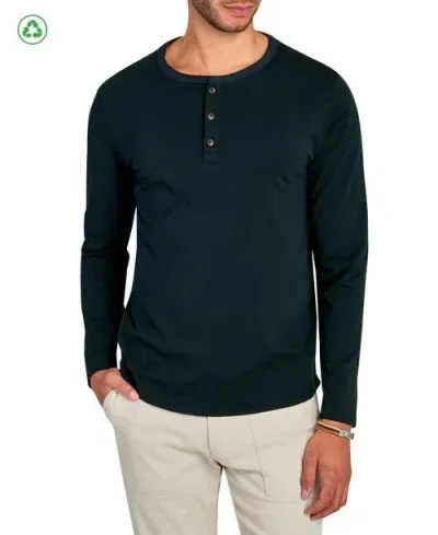 Brooklyn Brigade Solid Cotton Stretch Long Sleeve Henley In Black