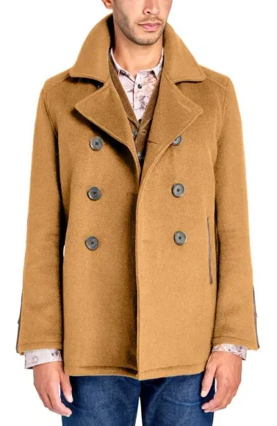 Brooklyn Brigade Tan Wool Double Breasted Peacoat In Camel