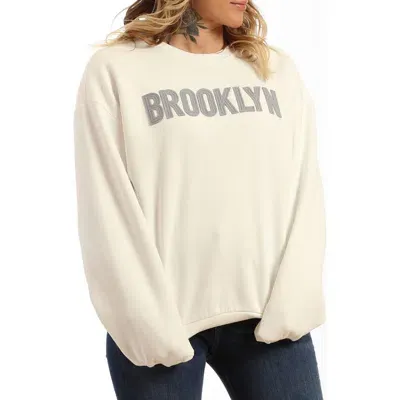 Brooklyn Industries Bk Appliqué Crewneck Sweatshirt In Antique White