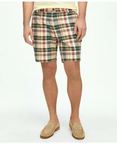 Brooks Brothers 7" Cotton Madras Shorts In Khaki