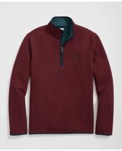 Brooks Brothers Diamond-quilted Half-zip In Cotton Blend In Burgundy/green