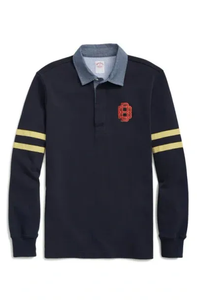 Brooks Brothers Embroidered Monogram Long Sleeve Rugby Shirt In Open Blue