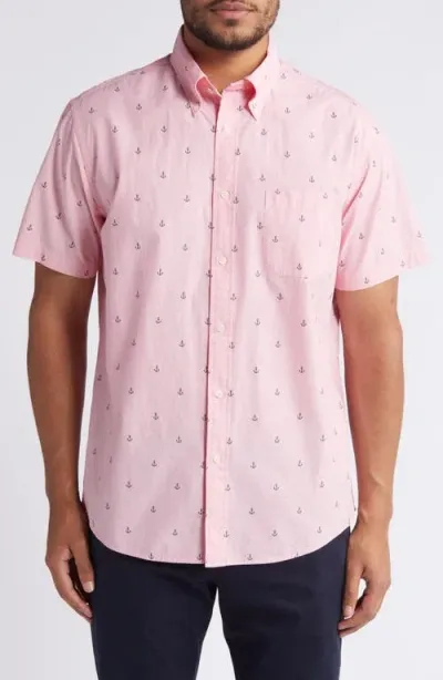 Brooks Brothers Regular Fit Anchor Print Short Sleeve Button-down Shirt