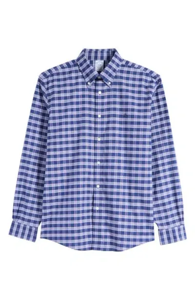 Brooks Brothers Regular Fit Check Stretch Cotton Button-down Shirt In Navy/purple Check