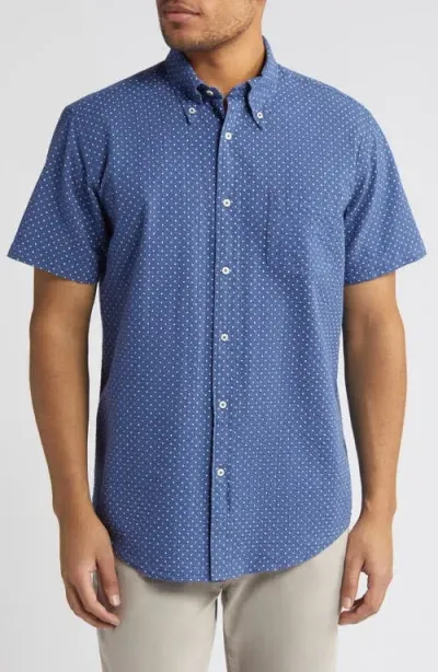 Brooks Brothers Regular Fit Dot Seersucker Short Sleeve Button-down Shirt In Navy Dot