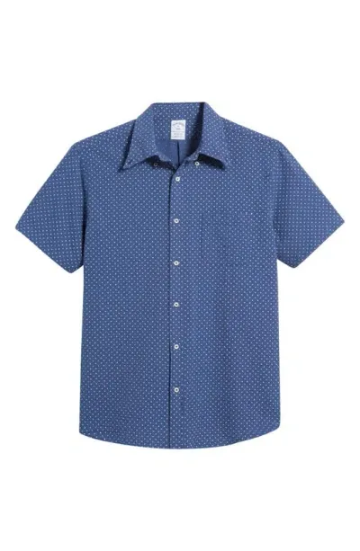 Brooks Brothers Sport Fit Polka Dot Short Sleeve Cotton Shirt In Navydot