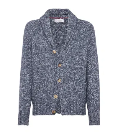 Brunello Cucinelli V-necked Cardigan Wool Shawl Lapels In Blue