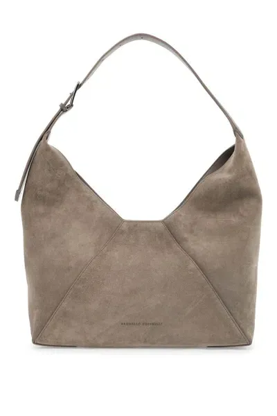 Brunello Cucinelli Bc Duo Suede Leather Hobo Bag With In Neutrals