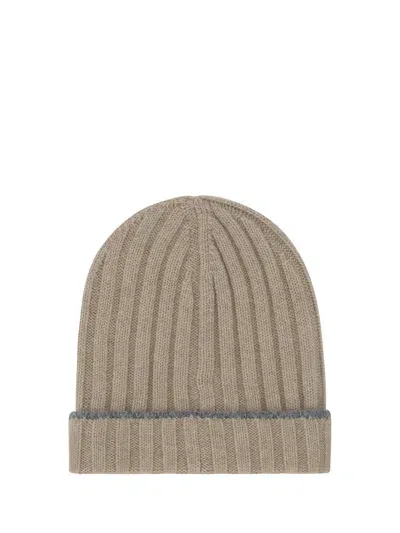 Brunello Cucinelli Beanie Hat In Camel Chiaro/grigio Scuro