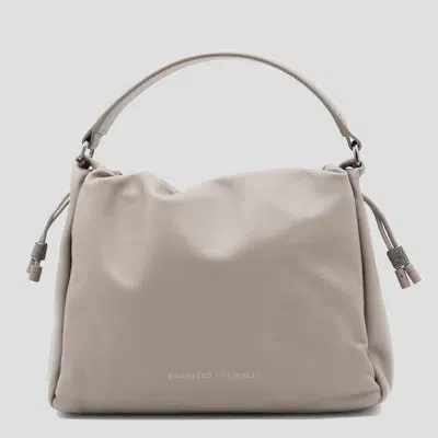 Brunello Cucinelli Beige Leather Crossbody Bag In Multicolor