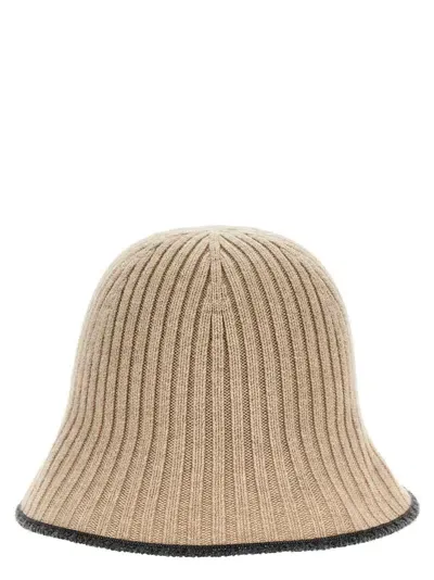 Brunello Cucinelli Beige Ribbed Knit Bucket Hat