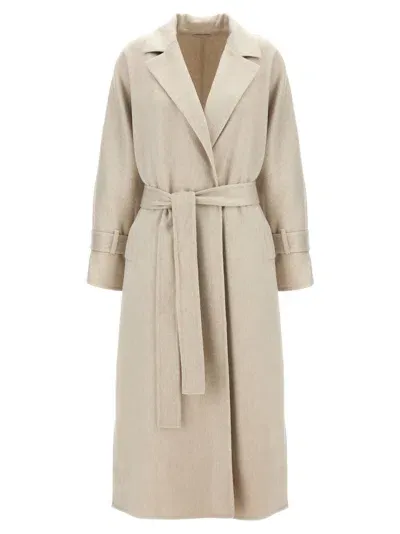 Brunello Cucinelli Belted Coat In Gray