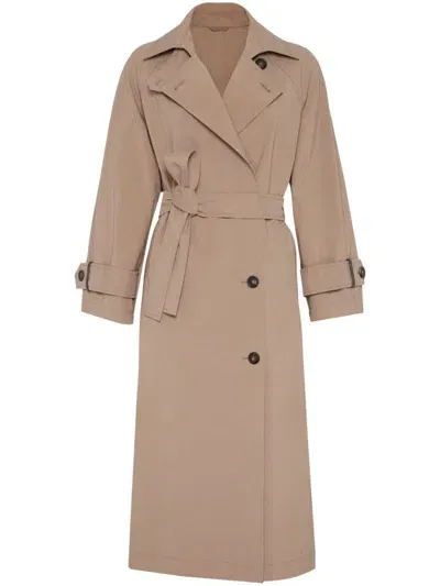 Brunello Cucinelli Belted Trench Coat In Brown