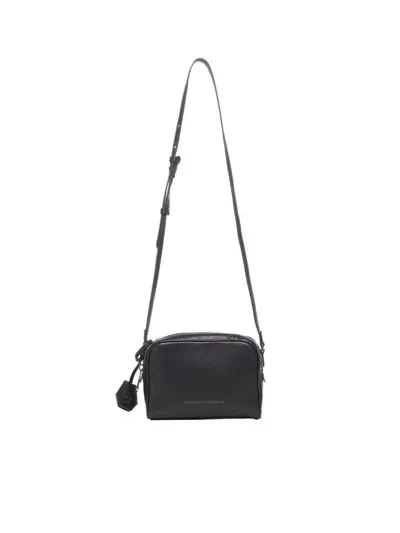 Brunello Cucinelli Black Crossbody Bag With Logo Lettering In Leather Woman