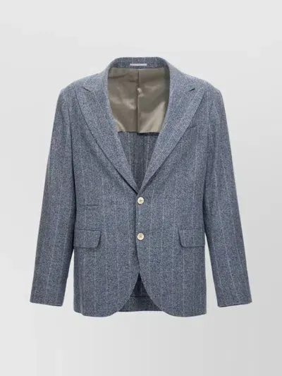 Brunello Cucinelli Single-breasted Striped Blazer In Light Blue