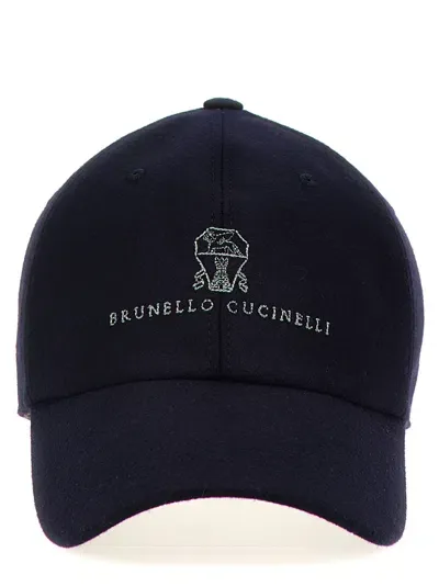 Brunello Cucinelli Blue Logo Embroidery Cap