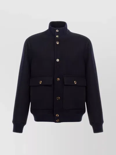 Brunello Cucinelli Wool Bomber Jacket In Blue