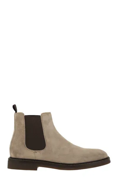 Brunello Cucinelli Chelsea Boot In Suede In Beige