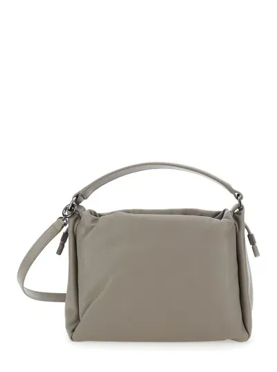 Brunello Cucinelli Grey Small Crossbody Bag With Monile Detail In Soft Leather Woman