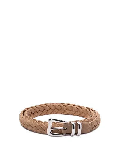 Brunello Cucinelli Braided Belt With Tip In Brown