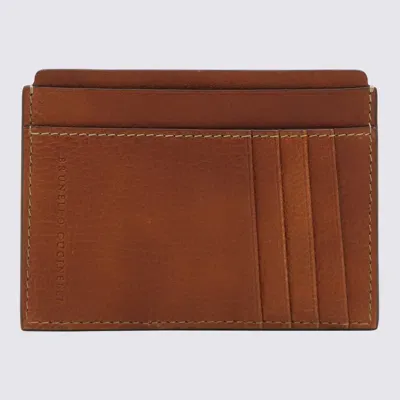 Brunello Cucinelli Brown Leather Cardholder In Red