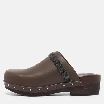 Pre-owned Brunello Cucinelli Brown Leather Clogs Size 37