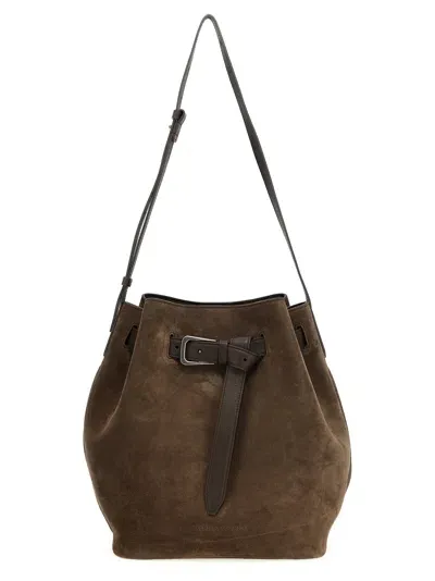 Brunello Cucinelli Bucket Sartorial Shoulder Bags In Brown