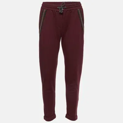 Pre-owned Brunello Cucinelli Burgundy Cotton Knit Pants Xs