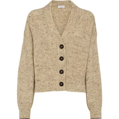 Brunello Cucinelli Women's Flecked Wool, Mohair And Linen Cardigan In Cream