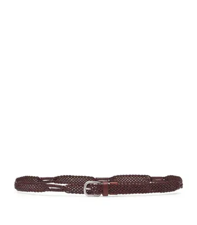 Brunello Cucinelli Calfskin Braided Belt In Brown