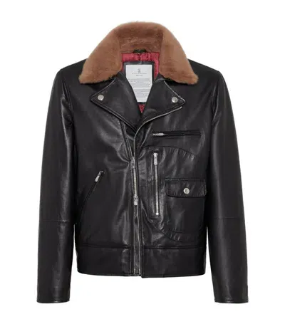 Brunello Cucinelli Calfskin-shearling Biker Jacket In Black