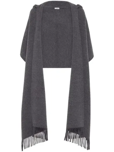 Brunello Cucinelli Cape With Fringes In Grey