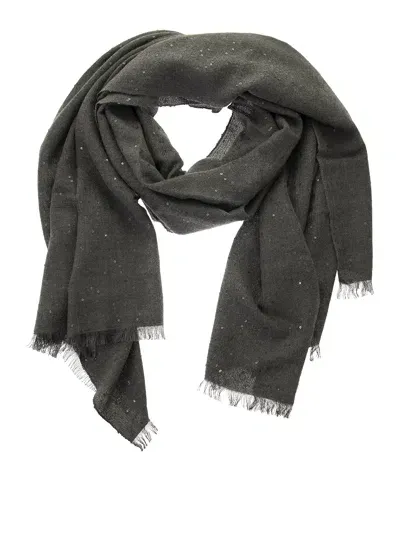 Brunello Cucinelli Cashmere And Silk Sequined Scarf In Dark Grey