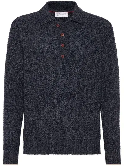 Brunello Cucinelli Cashmere And Wool Knitted Polo In Black