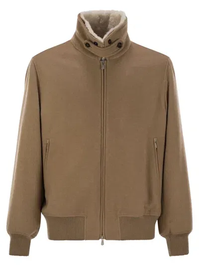 Brunello Cucinelli Cashmere Bomber Jacket In Brown