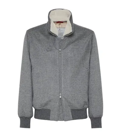 Brunello Cucinelli Cashmere Bomber Jacket In Pearl Grey