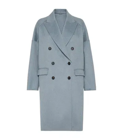 Brunello Cucinelli Cashmere Double-breasted Coat In Blue