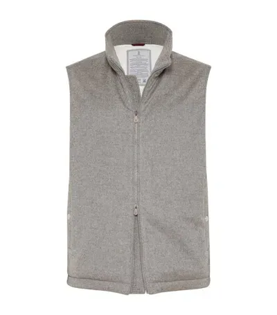 Brunello Cucinelli Cashmere Goose Down Gilet In Pearl Grey