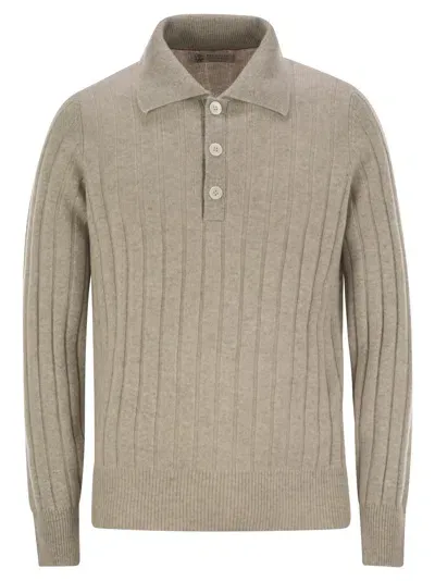 Brunello Cucinelli Cashmere Knit Polo Shirt In Grey