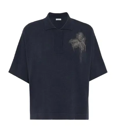 Brunello Cucinelli Cashmere Monili-detail Polo Shirt In Night