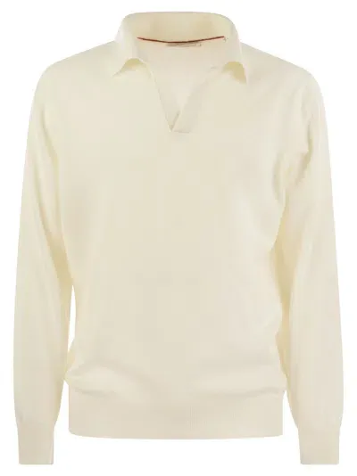 Brunello Cucinelli Cashmere Polo Neck Sweater In Cream