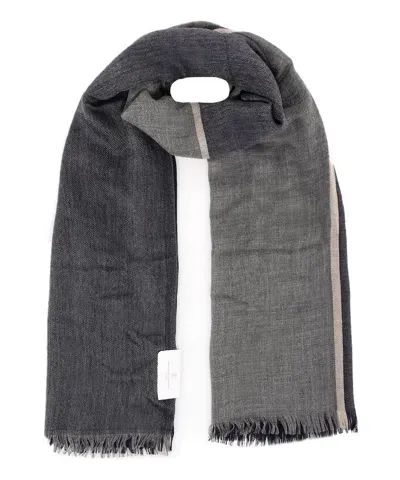 Brunello Cucinelli Colour Block Fringed Scarf In Grey