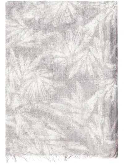 Brunello Cucinelli "cashmere Scarf With Fern Print" In Grey