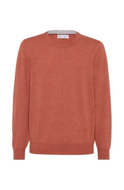 Brunello Cucinelli Men's Cashmere Crewneck Sweater In Orange