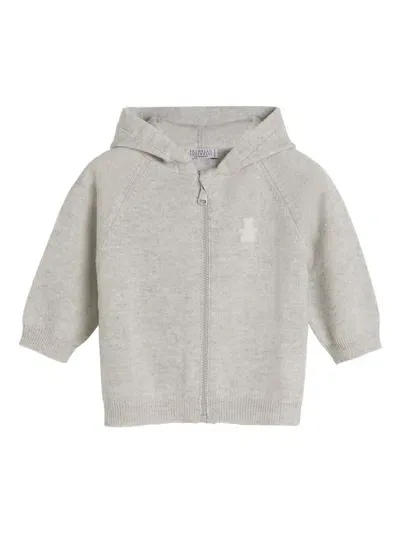 Brunello Cucinelli Babies' Cashmere Zip-up Hoodie In Grey