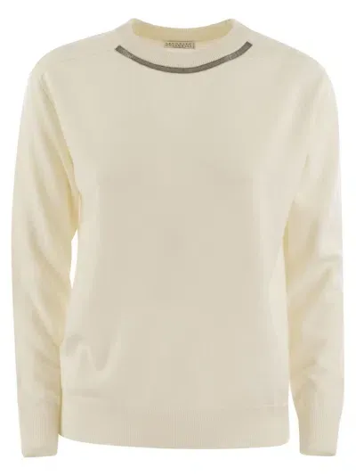 Brunello Cucinelli Cewneck Knit Jumper In Beige