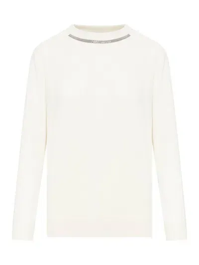 Brunello Cucinelli Cewneck Knit Sweater In Beige