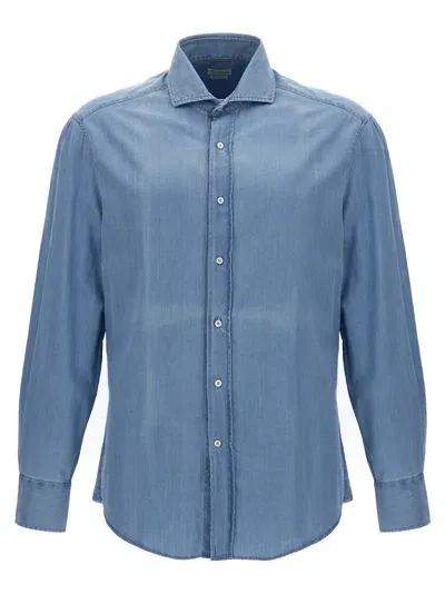 Brunello Cucinelli Chambray Shirt Shirt, Blouse In Blue